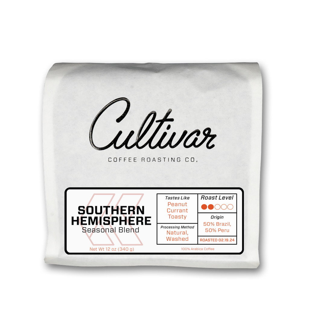 Bag of Cultivar Coffee Roasting Co.'s Southern Hemisphere Blend freshly roasted coffee beans