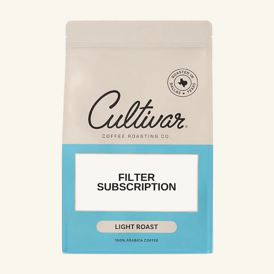 Retail bag of Cultivar Coffee Roasting Co.'s Filter Subscription freshly roasted coffee beans