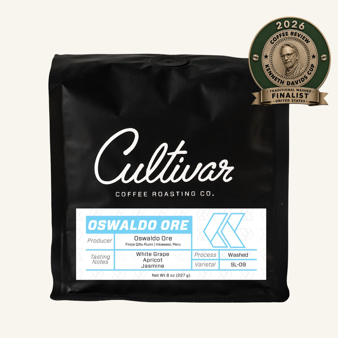 Retail bag of Cultivar Coffee Roasting Co.'s Oswaldo Ore SL-09 freshly roasted coffee beans