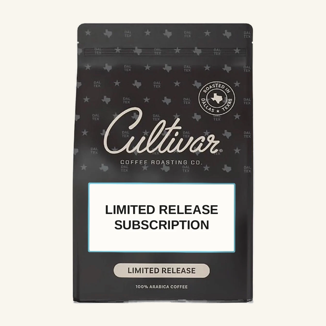 Retail bag of Cultivar Coffee Roasting Co.'s Limited Release Subscription freshly roasted coffee beans