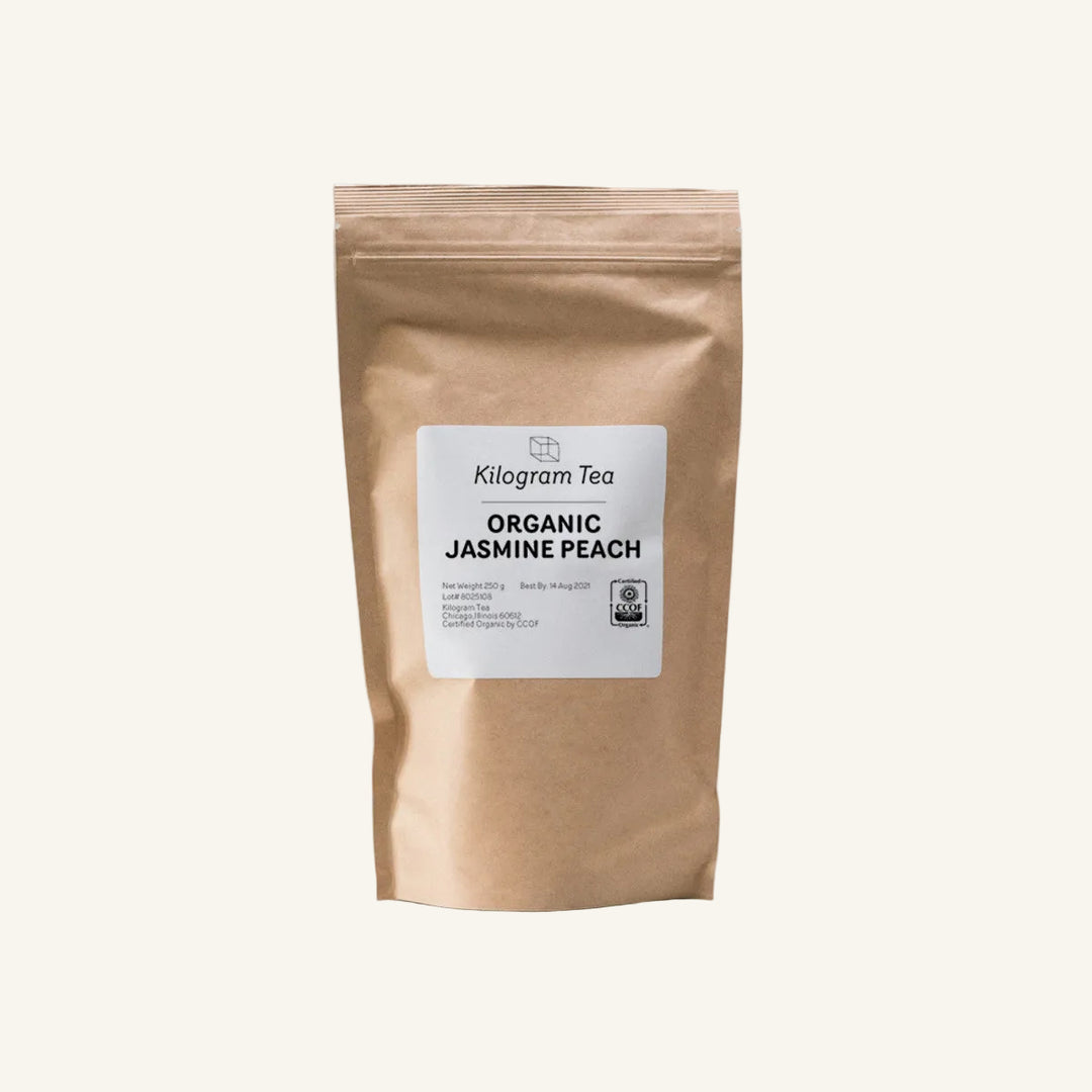 Bag of Organic Jasmine Peach Loose Leaf Tea from Cultivar Coffee Roasting Co.