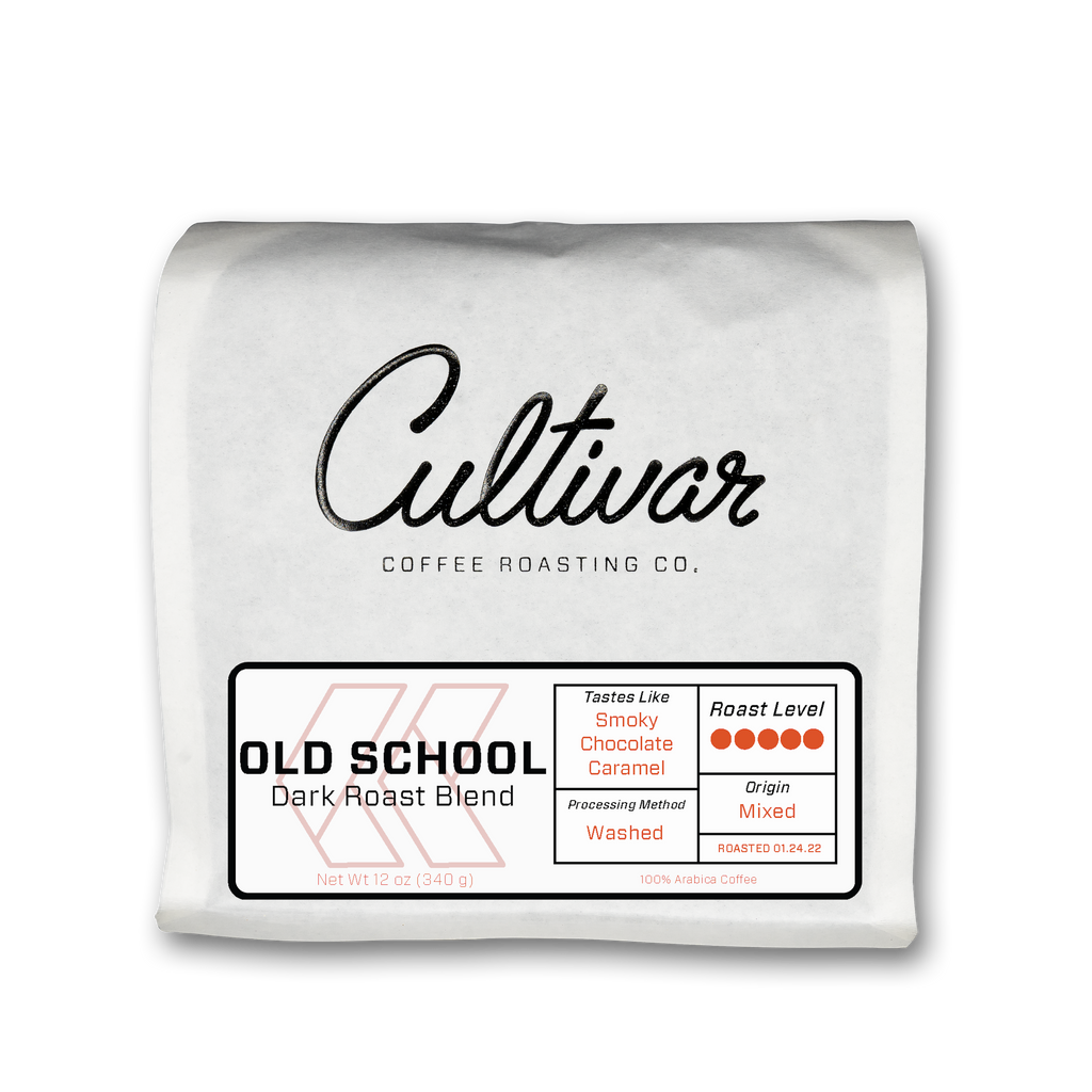 Bag of Cultivar's Old School Dark Roast Blend roasted coffee beans