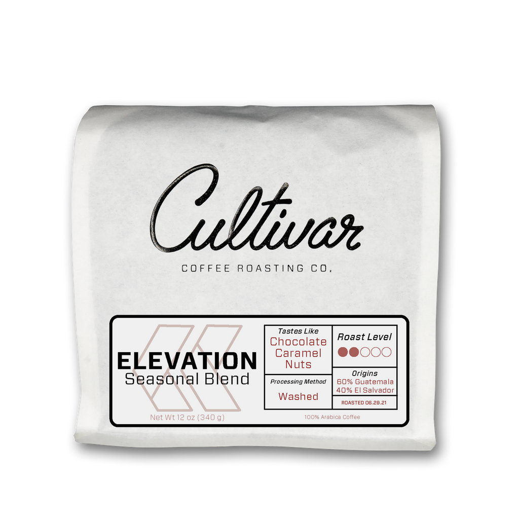 Bag of Cultivar's Elevation Seasonal Blend roasted coffee beans